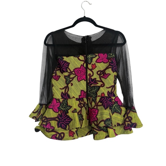 Labisi Adrian Custom Bridal Vibrant Floral Peplum Ankara with Sheer Sleeves - Picture 5 of 11